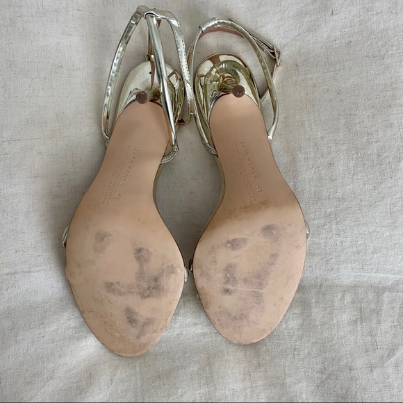 Zara Gold Ankle Strap High Heel Sandals - Picture 5 of 9